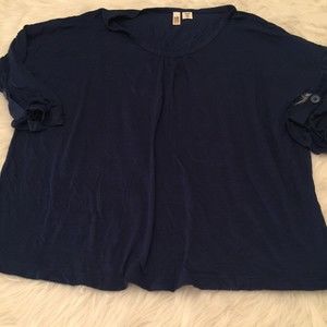 Womens Knit Blouse Size XL Navy Blue 3/4 Sleeve Soft Route 66